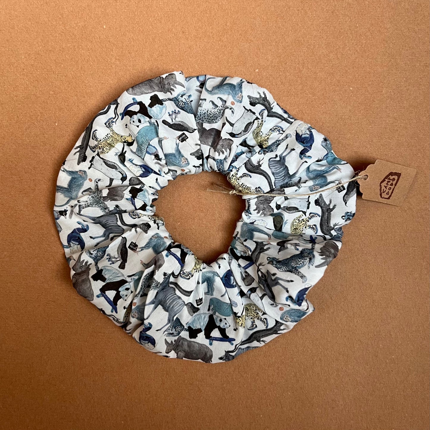 Liberty print 'Queue for the Zoo' cotton scrunchie