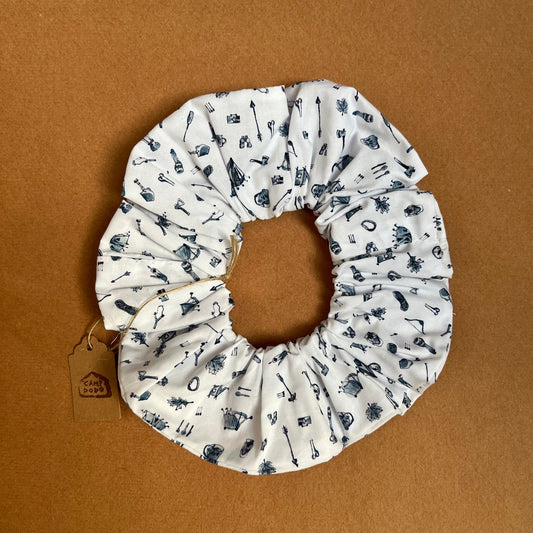 Blue camping icon scrunchie